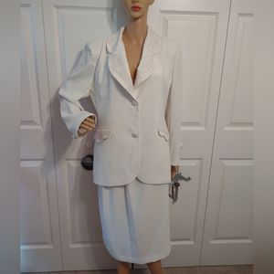 Ivory ST. ANTHONY EVENING Embellished Beaded 2 Pc Skirt & Jacket Blazer Suit 12
